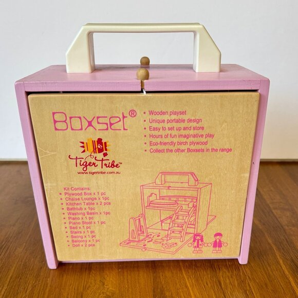 TIGER TRIBE BOXSET Portable Wooden Dolls House Playset Travel Toy Carry Case HTF - Picture 5 of 13
